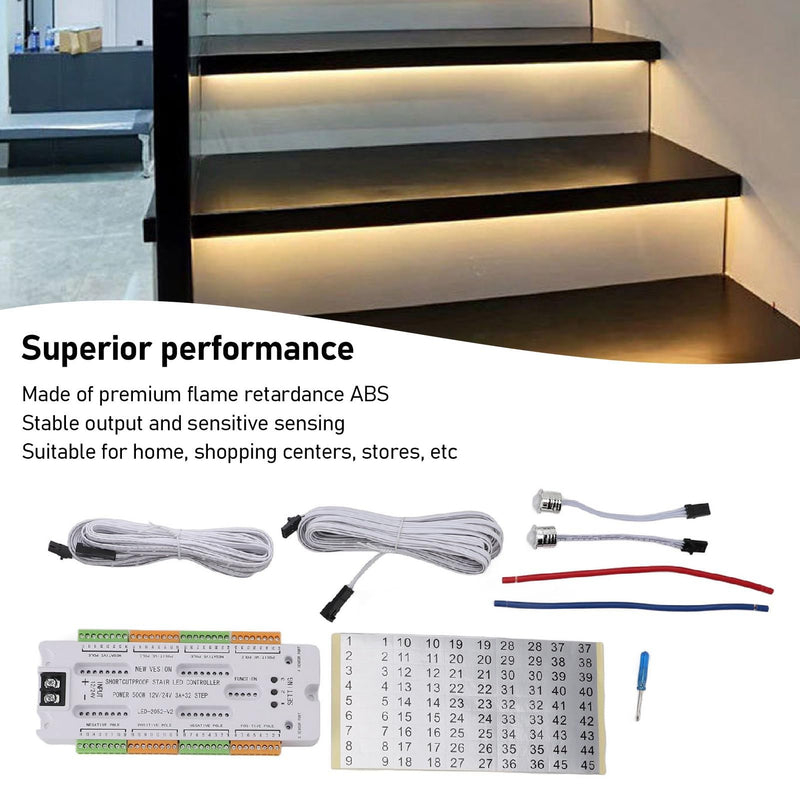 [Australia - AusPower] - 32 Channel Motion Sensor LED Stair Light Controller, Intelligent Automatic Cascaded Stair Ladder, Step Light Controller for Stair Light 