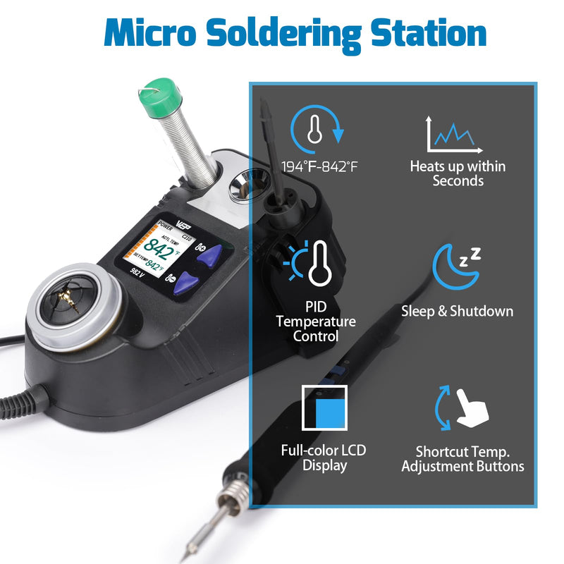 WEP 982-V Micro Soldering kit with 5 C210 Soldering Iron Tips, Temperature Control, Sleep Mode, Auto Shutdown and LCD Display WEP 982-V C210-Compatible