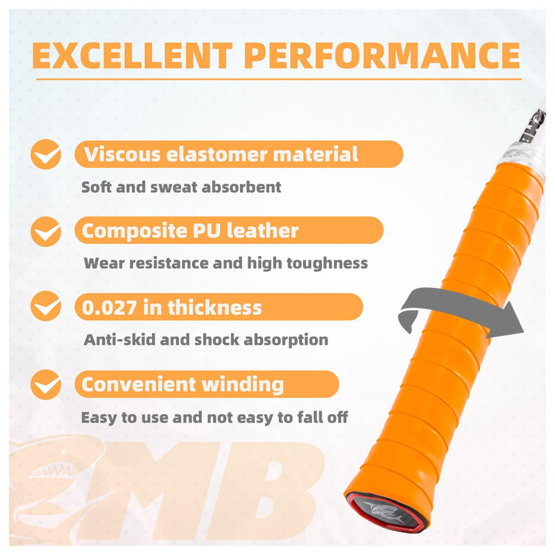 Tennis Racket Grip Tape 3 Pack, Racket Grips Soft Racquet Overgrips for Tennis, Pickleball and Badminton - Anti-Slip and Absorbent Tennis Grip Tape Set Orange
