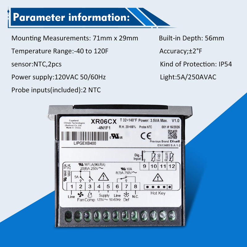 [Australia - AusPower] - for Dixell XR06CX-4N1F1 Temperature Controller, Fit for 120V 50-60hz Commercial Refrigerators/Freezer,for Dixell Temperature Controller with Sensor Probe (4N1F1) 4N1F1 