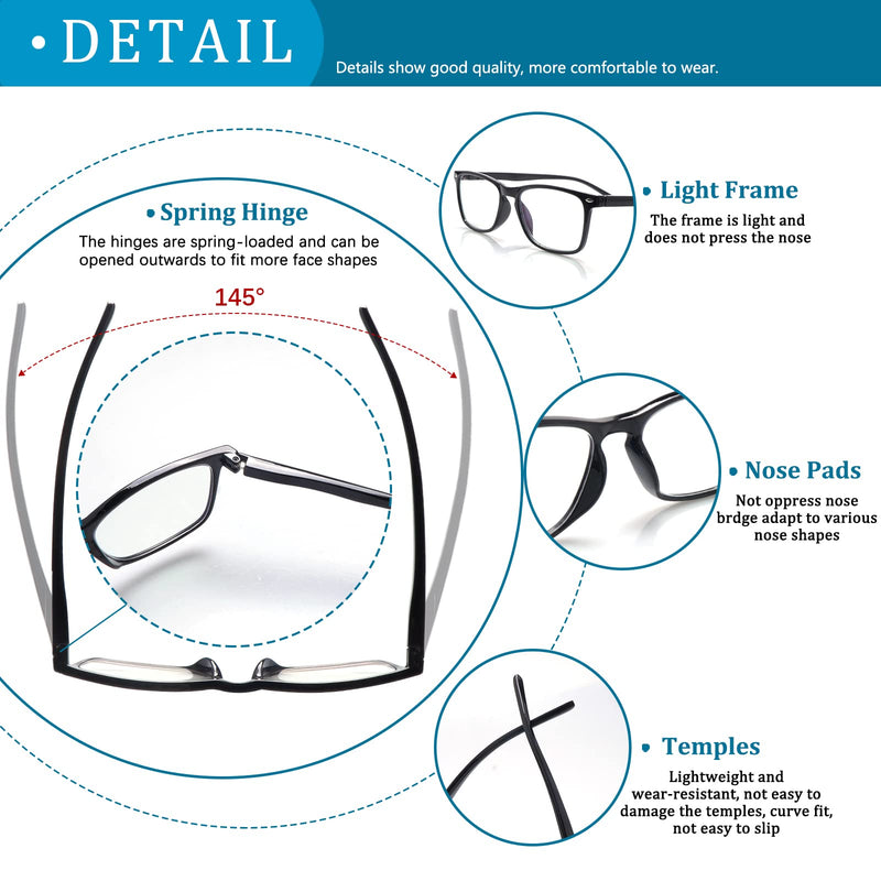 [Australia - AusPower] - 6 Pack Reading Glasses for Women Men, Spring Hinge Eyeglasses Blue Light Blocking Anti Eyestrain Computer Readers 6 Mix C1 1.5 x 