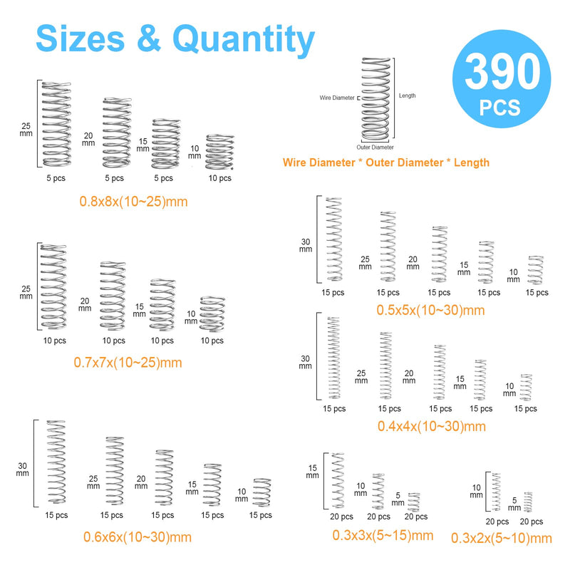 [Australia - AusPower] - 390-Piece Compression Spring Assortment Kit, 28 Sizes Small Springs Set, Stainless Steel Rust-Resistant Mechanical Mini Springs for Hobby Crafting and DIY Repair Project 