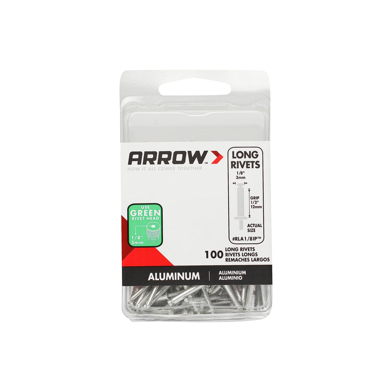 [Australia - AusPower] - Arrow RLA1/8IP Long Aluminum 1/8-Inch Pop Rivets for Metal, Fabric, Leather, and Auto Repair, 100-Pack 