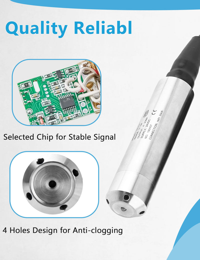 [Australia - AusPower] - Liquid Level Sensor Cable Submersible Transmitter Water Level Sensor Detector Cable, IP68 Liquid Level Transducer, 4-20mA Water Level Sensor Detector 0-39.37 inch 