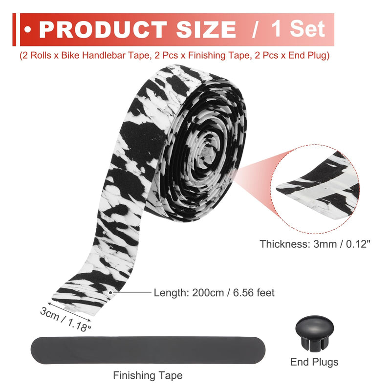 PATIKIL Bike Handlebar Tape, 2 Rolls 6.6 Feet Bike Grip Tape High-Elasticity EVA Foam Cycling Handle Wraps Comfortable Non-Slip Shock Bicycle Wrap with End Plugs for Road Bike, Black-White