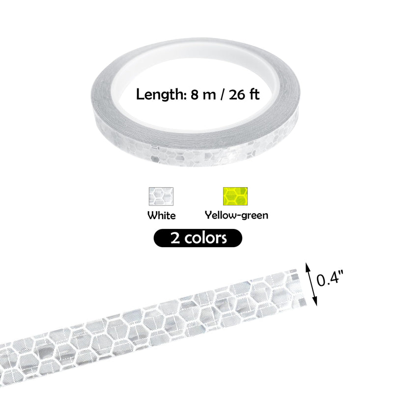 Quacc Reflective Tape 0.4" x 26 Feet Thin Warning Caution Reflector Tape Sticker Waterproof Adhesive Reflective Strip Roll Outdoor Safety for Vehicles Bike Scooter Helmet (White) White