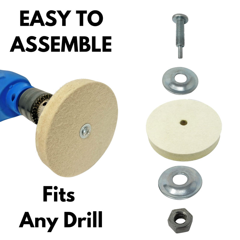 LINE10 Tools 6-inch Hard Felt Buffing Polishing Wheel, Pack of 2, with 1/2-Inch Arbor Drill Adapter, Works with Bench Grinder Polisher Extra Thick Firm Condensed Wool for Metal, Glass, Knife