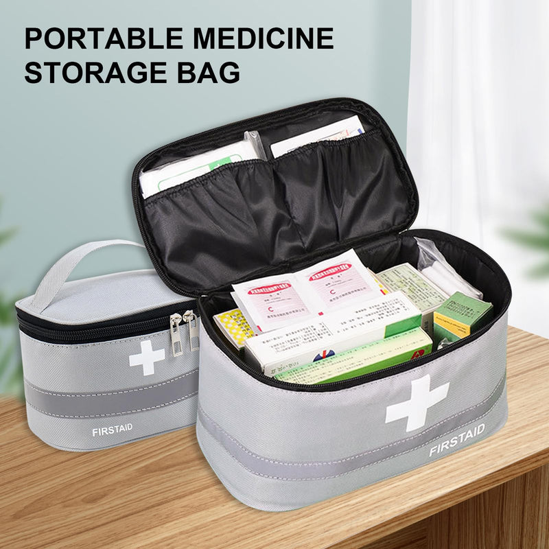 [Australia - AusPower] - Colexy Pack of 2 Portable Travel Pharmacy Bag Large Capacity Medicine Storage Bag Emergency Bag Empty First Aid Bag Medicine Bag for Travel Home Office, gray, A 