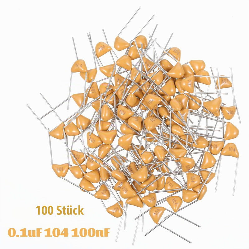 100 Pieces 0.1µF 104 100nF Monolithic Ceramic Capacitor, 50V Ceramic Capacitor Assortment Kit Multilayer Capacitors Monolithic Ceramic Capacitor Capacitors (5.08 mm)