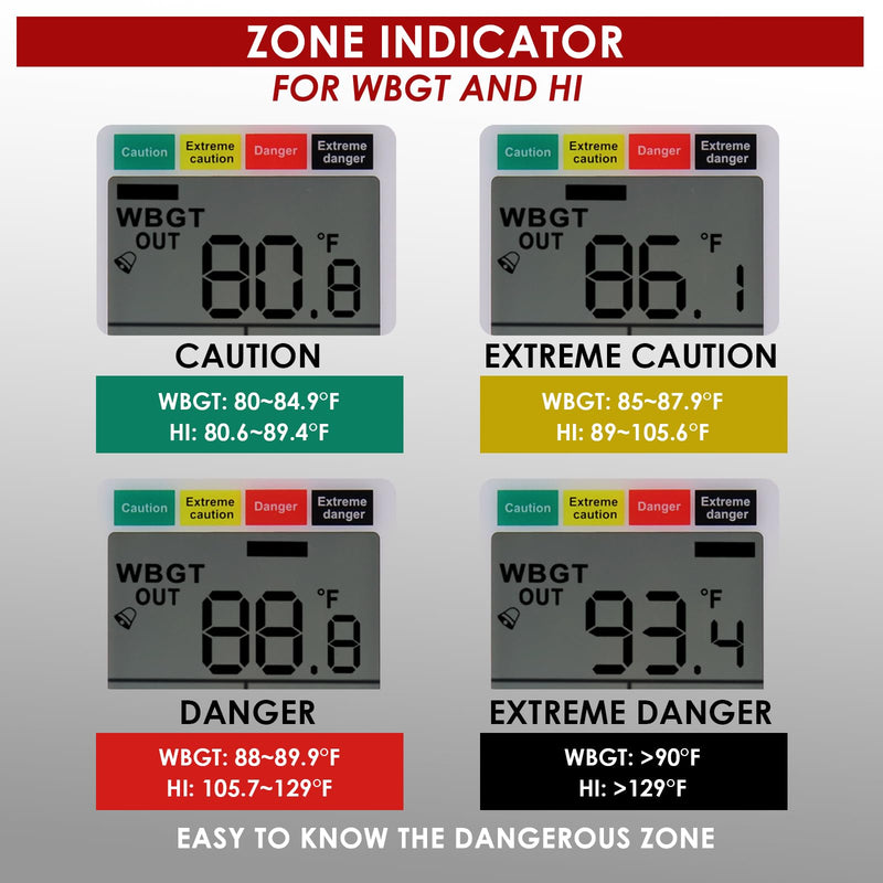 [Australia - AusPower] - Wearable 2-in-1 WBGT + HI Heat Index Checker Wet Bulb Globe Temperature Heat Stress Meter Air Globe Temperature Humidity Tester with Dangerous Level Indicator Audible Alarm 