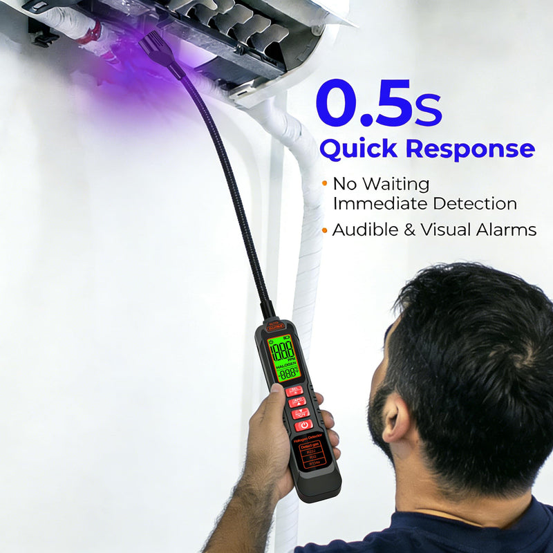 [Australia - AusPower] - Professional Halogen Gas Detector with 180° Flexible Probe, Digital Refrigerant Leak Detector for R22, R32, R134a, LCD Display, Ultraviolet Detection, 30CM Probe Length BLACK 