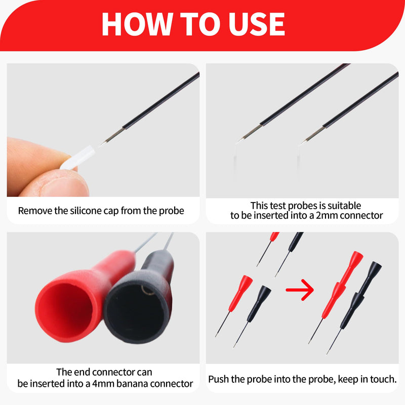 [Australia - AusPower] - 4 Pack 2mm Extended Needle Test Probes, 600V/10A Non-Destructive Multimeter Test Probe Insulation Wire Piercing Needles for Leads tl71 tl75 