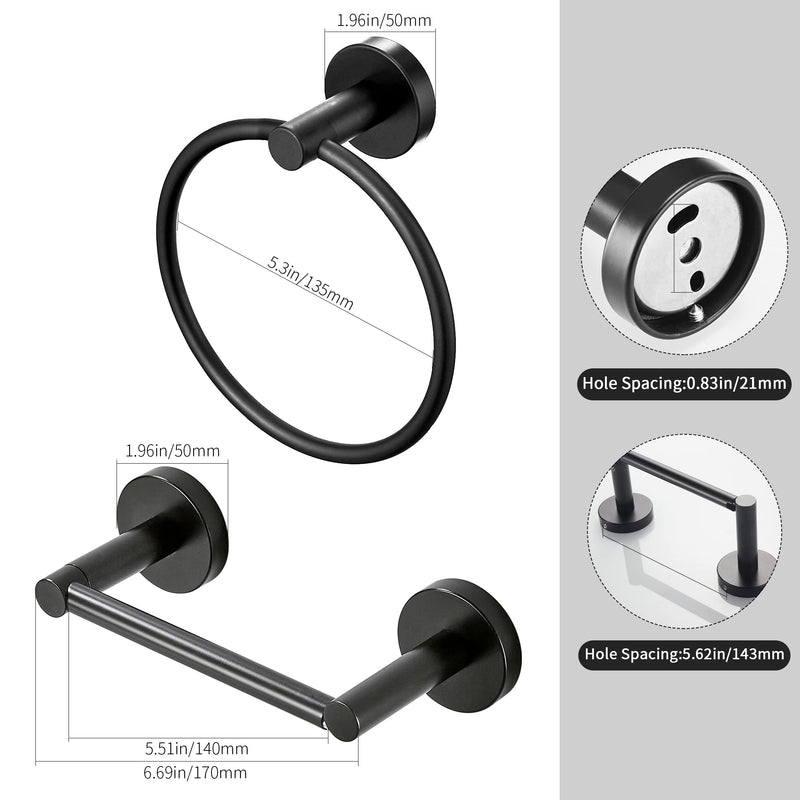 Black Toilet Paper Holder Towel Ring Matte Bathroom Accessories Set Hand Towel Holder Wall Mount Bath Hardware TP Tissue Roll Holder with Double Post Pivoting SUS304 Stainless Steel 2pc Matte Black 2 Pieces