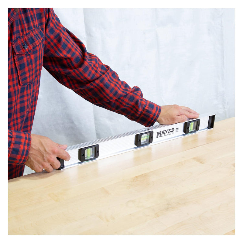 [Australia - AusPower] - Mayes 10112 Aluminum 24 Inch Level, Made in USA 2 Ft Level, Heavy Duty I-Beam Construction for Jobsite Use, 3 Impact-Resistant Vials, V-Groove for Pipe Work 
