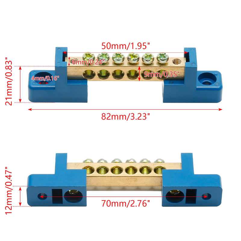 [Australia - AusPower] - 2Pcs Ground Bus Bar Terminal Block, 5 Terminal Positions Wire Screw Terminal Brass Electrical Grounding Bars Block 2 