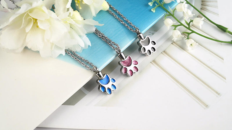 abooxiu Paw Print Urn Necklace for Ashes Cremation Necklace for Pet Ashes Stainless Steel Ash Necklace Memorial Ash Holder Pink
