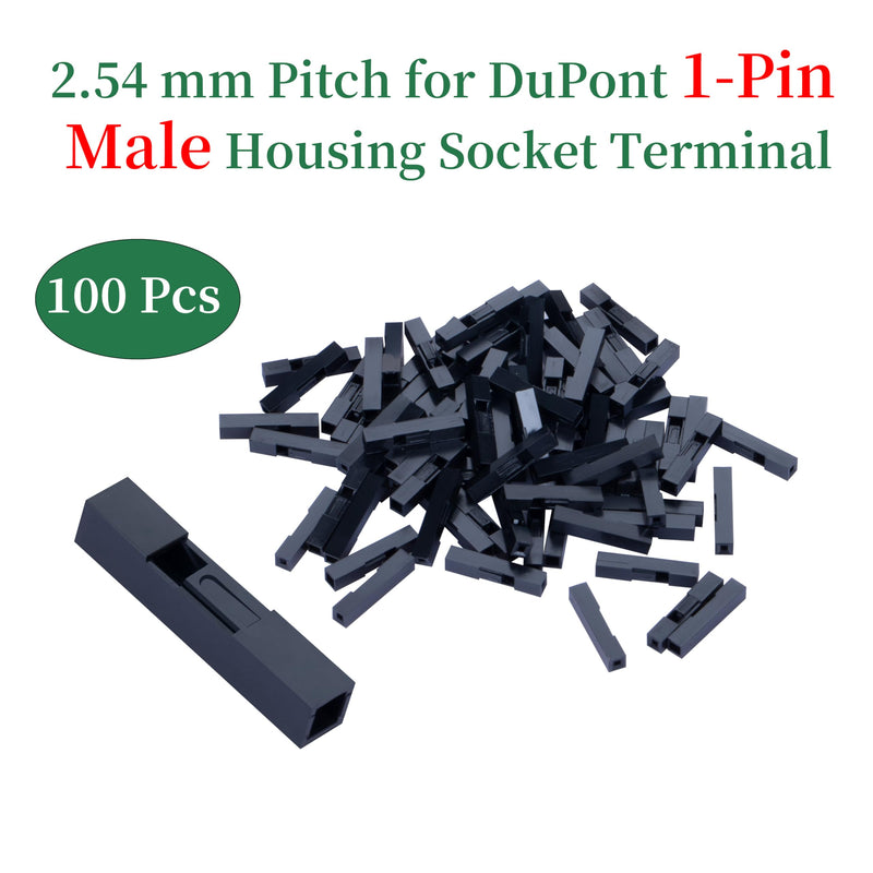 [Australia - AusPower] - 100 Sets for DuPont 2.54 mm Pitch 1-Pin Male Adapter Cable Connector Accessories. 200 Pieces 2.54 mm Pitch 1-Pin Adapter Connector Male Housing Socket Terminal, Crimp Pins Kit. Black-Single Row 