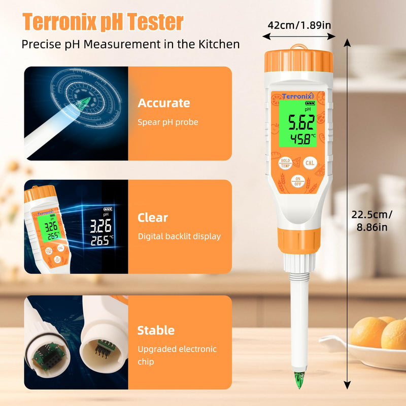 [Australia - AusPower] - Food pH Meter Digital pH Tester for Food Fermentation Canning Cooking – Accurate pH Meter for Sourdough Bread, Cheese, Hot Sauce, Yogurt – Smart Water Resistant Food Orange 