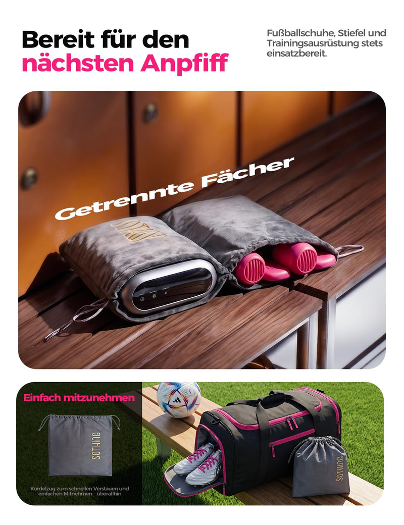 SOTHING Electric Ozone Shoe Dryer for Football Boots | 360° airflow football boots, flex tubes, ski boots, ozone odor mode, 3 levels, 1-9 H timer, includes storage bag