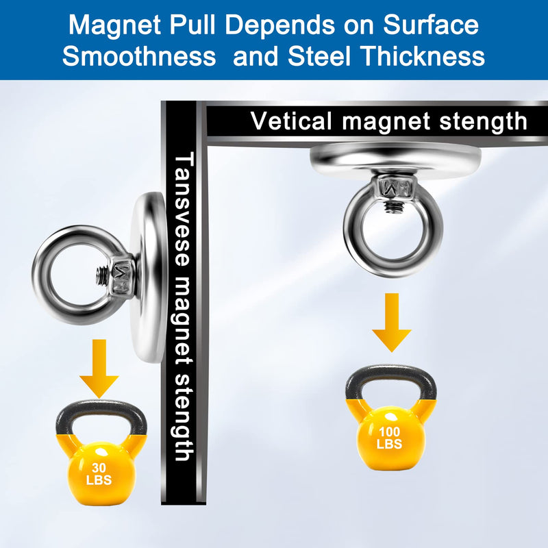 [Australia - AusPower] - VNDUEEY Strong Magnetic Hooks 10 Pack, 100 LBS Pulling Force Rare Earth Neodymium Fishing Magnets with Countersunk Hole Eyebolt, Heavy Duty Magnets Hook for Home, Workplace, Garage, and Kitchen 