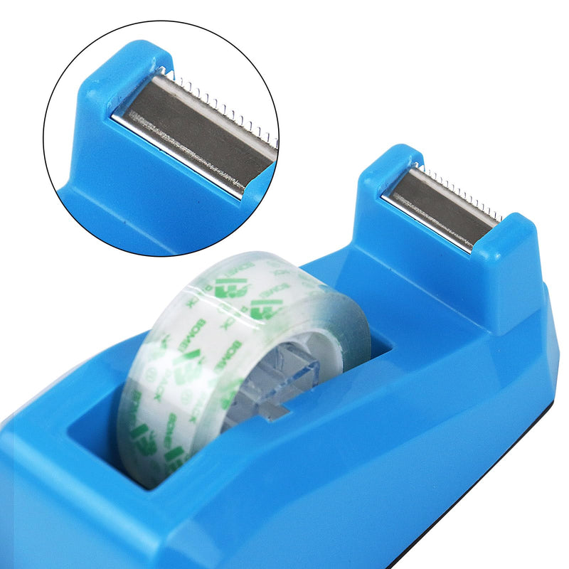 BOMEI PACK Transparent Tape Dispensers Desk, 1 Pack Blue with 12Rolls Transparent Tape, 1 Inch Core, for Gift Wrapping, School, Office and Home