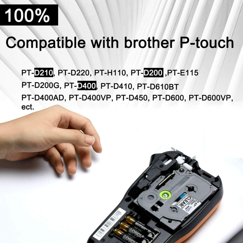 Label Printer Tape Compatible with Tze231 12mm 0.47Inch, Black on Clear,Compatible for Ptouch Laminated Label Tape Pt H110 D210 D220 D400, 6-Pack