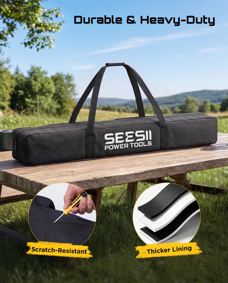 SEESII Universal 55-Inch Pole Tool Storage Bag for Detachable Pole Saws, Pole Hedge Trimmers & Pruners, Fits Collapsed Sections up to 55 in, 600D Water-Resistant Carrying Case, Black Inky Black
