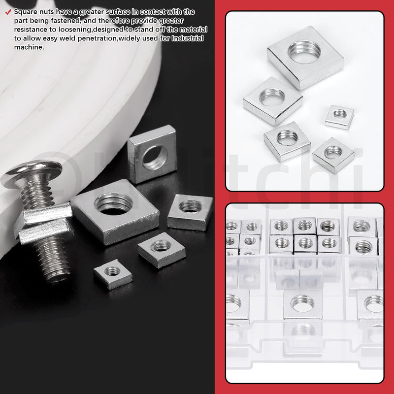 [Australia - AusPower] - Hilitchi 90Pcs Square Nuts Assortment M3 M4 M5 M6 M8 White Zinc Plated Square Nuts Square Machine Screws Nut Metric Coarse Thread Metric Square Nut Fasteners for Home Repair(White Zinc Plated) 