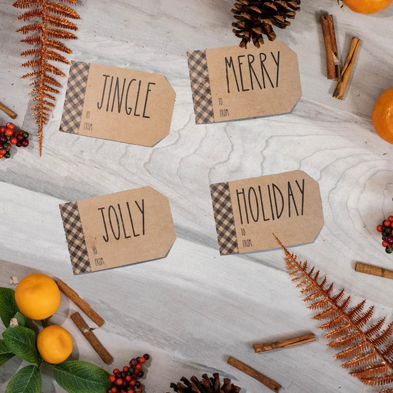 Rustic Kraft Farmhouse Christmas Gift Tag Stickers with Jingle, Merry, Jolly and Holiday – 2 x 3 Inch Holiday Labels, Set of 25 – Charming Holiday Tags, Made in USA