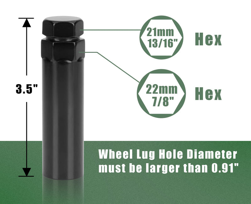 [Australia - AusPower] - 7 Spline Lug Nuts Key Tuner Large Socket Lugnuts Tool for Wrench with 13/16inch(21mm) and 7/8inch(22mm) Hex Replacement 14x1.5 14x2 9/16 Wheel Lug Nut Drive Lock Black 20mm Inner Diameter 