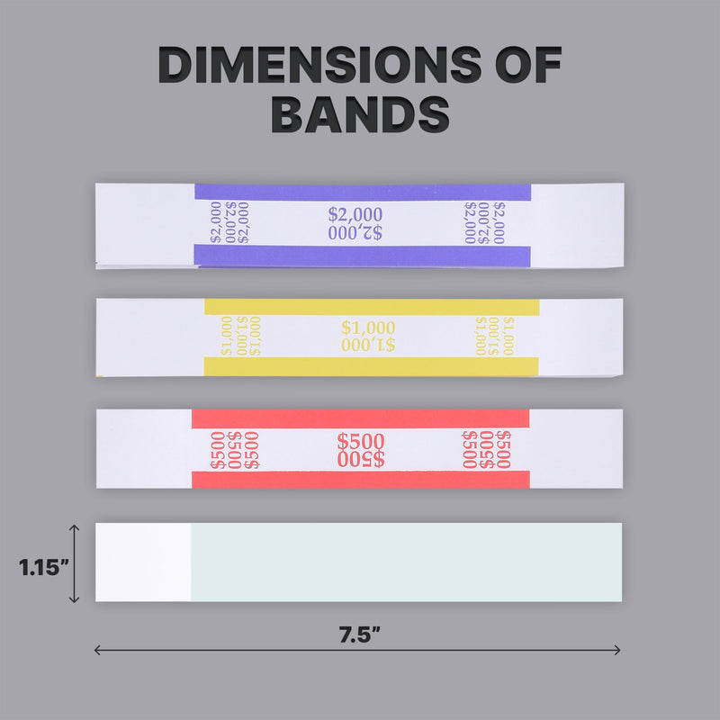 Queensell Pack of 800 Money Bands for Cash, Currency Straps, Money Straps for Bills, Cash Bands, Dollar Bill Wrappers to Organize Cash - Self-Adhesive Money Band, 8 Colors - 100 of Each Denomination Pack of 800 - 100 of Each