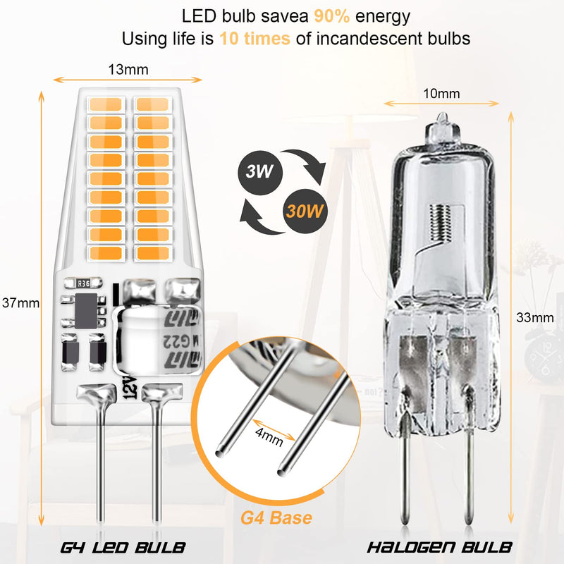 Auting G4 LED Bulbs G4 LED Bulbs 12 V AC/DC Not Dimmable | 3W G4 LED Bulbs 3000K Warm White, Replacement for 30W Halogen Bulbs, Energy Saving Bulb, 300LM LED Bulb, Pack of 6 Warm White-6 Pieces