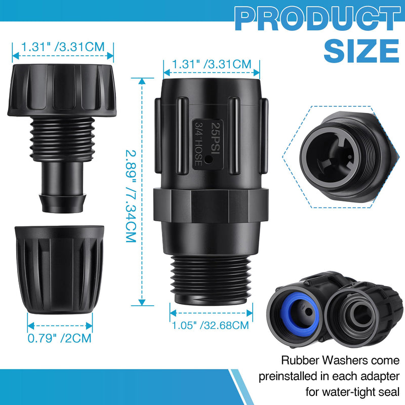 [Australia - AusPower] - 4 Pcs 25 PSI Drip Irrigation Pressure Regulator Faucet Adapter Kit, 2 Pcs 3/4" FHT x 3/4'' MHT Pressure Regulator, 2 Pcs 1/2 Inch Drip Irrigation Tubing Adapter for Drip Irrigation System 4.0 