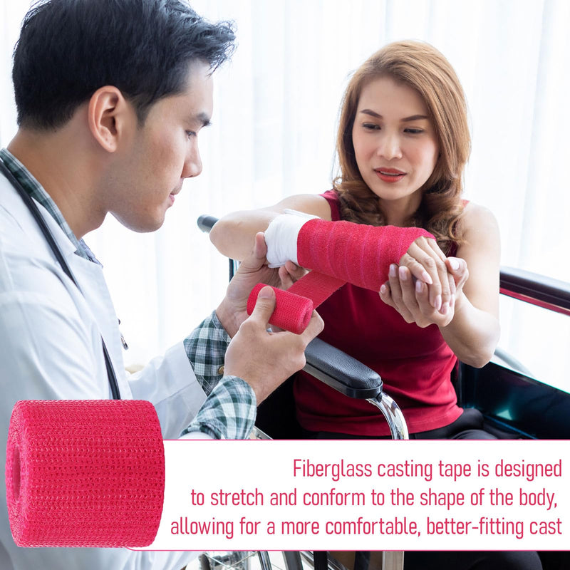Geiserailie Fiberglass Casting Tape 3 Inch x 12 ft, 4 Rolls Bright Pink Lightweight, Breathable Support Foot Cast Tape for Injury Stabilization, Quick-Setting and Water-Resistant Rose Red