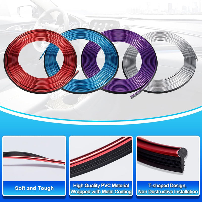 Spurtar 2 Rolls x 33Ft Car Pinstriping Tape Black & 16.4ft/5M Car Interior Trim Strips Red