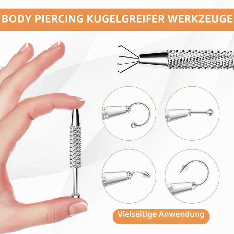 Piercing Insertion Aid Piercing Aid for Changing Stainless Steel Piercin-g Tool for Threadless Insertion for Ear/Nose/Lip/Belly with 1 Piercin-g Ball Screw (14g/16g/18g/20g) Pack of 15
