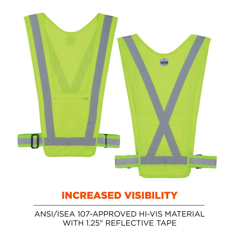 Ergodyne GloWear 8045X Hi Vis Safety Vest, Reflective X Back Design, Adjustable Waistband, Front Zipper Pocket