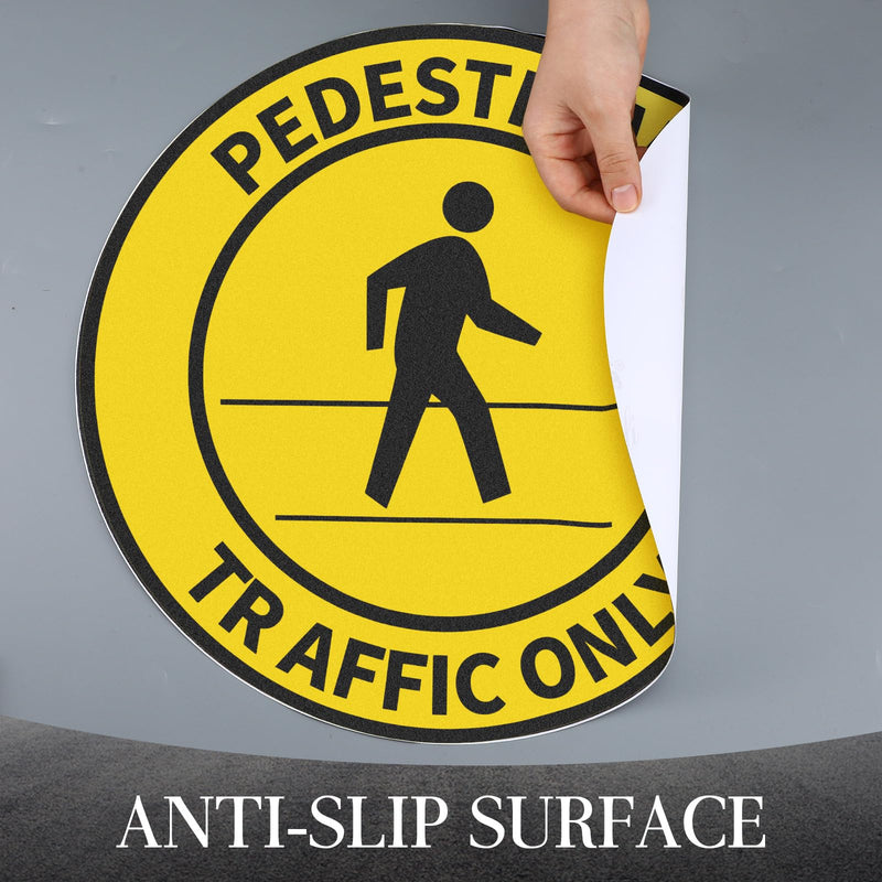 5 Pack Pedestrian Traffic Only Sticker Sign 17 Inch Round Pedestrian Safety Caution Sign Peel and Stick Adhesive Vinyl Anti-slip Floor Sticker 5 Non-reflective