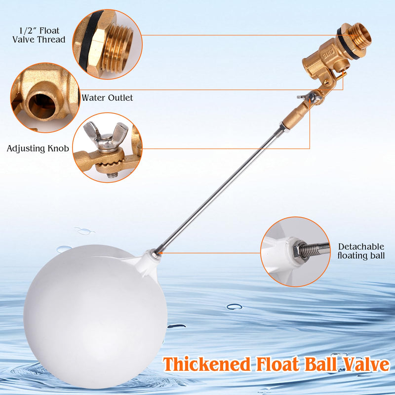 [Australia - AusPower] - Float Valve 1/2 inch Brass Float Ball Valve Adjustable Arm for Livestock Water Trough Stock Tank Auto Fill for Automatic Waterer Aquarium Fountain Pool Pond Water Level Control 