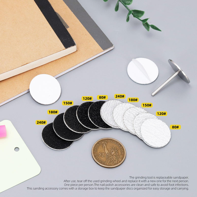 Pack of 151 Sanding Discs Pedicure 25 mm, 80/120/150/180/240 Grit Feet Grinder Sandpaper with Metal Bit, Replacement Sandpaper Nail Cutter for Callus Remover White 150pcs