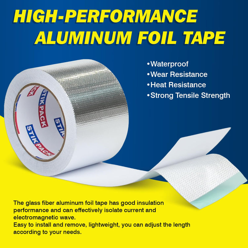 Aluminum Foil Heat Shield Tape 4in x 66ft, Self-Adhesive Heat Reflective Heat Resistant High Temperature Fiberglass Tear-Proof HVAC Silver Duct Tape for Ductwork, Dryer Vent & Insulation 4inx66ft