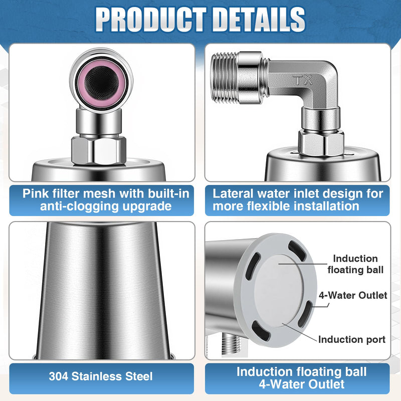 Hicarer 2 Pcs 304 Stainless Steel Water Float Valve, 3/4" Side Inlet Leak Proof Automatic Water Level Control Waters Tank for Watering Trough Tower Boiler Fish Tank Pool Livestock Toilet Cistern