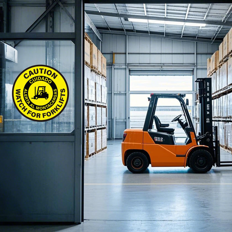 5 Pack Caution Watch for Forklifts Bilingual Sign Look Out for Lift Truck Traffic Floor Sticker 17 × 17 Inches Self Adhesive Vinyl Waterproof Anti-Slip Signage for Office Work Site Warehouse 5 Pack