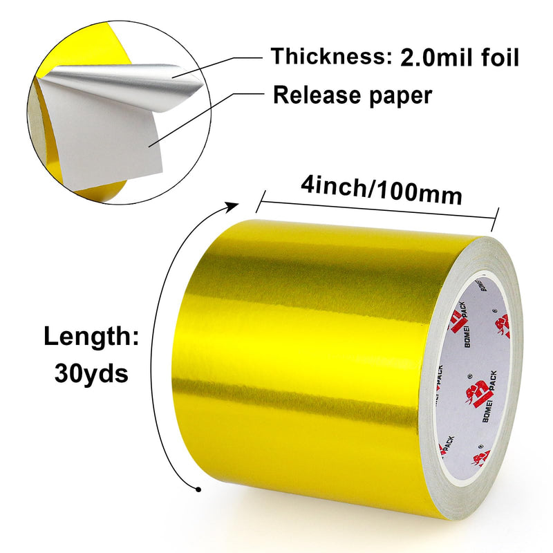 BOMEI PACK Aluminum Gold Foil Tape Heavy Duty,HVAC Sealing & Patching Hot Cold Air Duct Tape Aluminum Foil Tape for Pipe, Metal Repair,HVAC,Insulation (4 Inch) 4 Inch