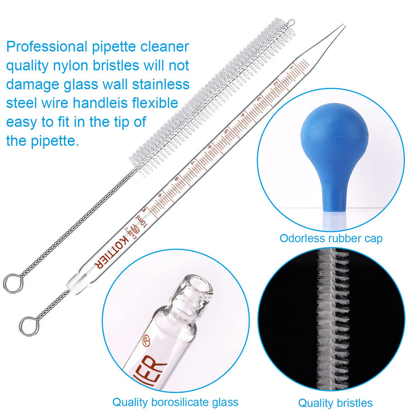 [Australia - AusPower] - 10ml Glass Pipettes Dropper, Lab Graduated Dropper for Liquid Essential Oil, Glass Transfer Pipette with Rubber Bulb and Cleaning Brush (2 pieces) 2 pieces 