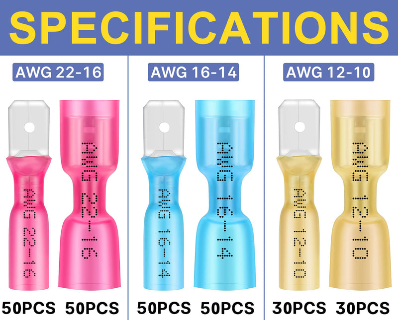 [Australia - AusPower] - haisstronica 260PCS Heat Shrink Spade Connectors-Electrical Wire Connectors-Quick Disconnect Connectors -Female and Male Spade terminlas for Watercraft,Electronics,Automotive Crimp Connectors AWG 22-10 Male&Female Kit 260PCS 