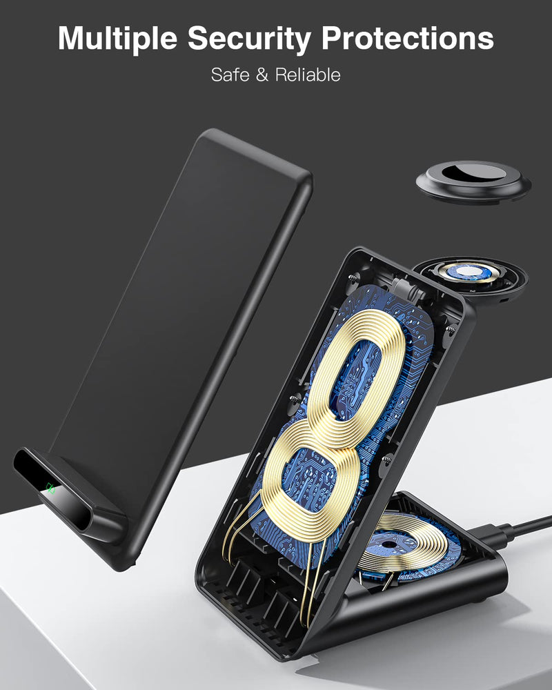 [Australia - AusPower] - Wireless Charging Station,3 in 1 Wireless Charging Stand Made for Apple Watch Ultra 9 8 7 6 SE 5 4 3,Fast Wireless Charger Made for iPhone 15/Plus/Pro Max/14/13/12/11/X,for AirPods Pro(with Adapter) Black 