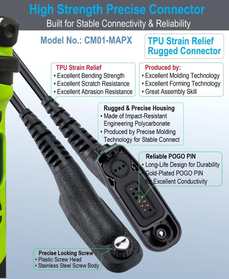[Australia - AusPower] - Commountain Speaker Mic with Reinforced Cable for Motorola Radios APX6000 APX7000 APX8000 XPR6350 XPR6550 XPR7550 XPR7350e XPR7550e XPR7580e APX 6000 7000 8000 XPR 6550 7550 7550e,Shoulder Microphone Black 