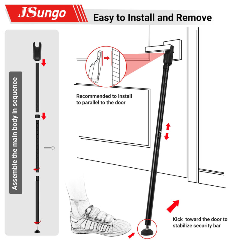 JSungo 2-in-1 Sliding Door Security Bar, Upgrade Doors Stoppers Security, Heavy-Duty Door Jammer Doors Stopper for Sliding Window, Adjustable Door Jammer for Home, Apartment, and Hotel, Black, 1 Pack