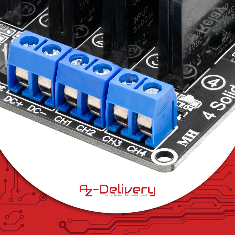 AZDelivery 4 Channel Relay Module 5V DC Solid State Relay Low Level Trigger Power Switch Relay Board Compatible with Arduino and Raspberry Pi 1
